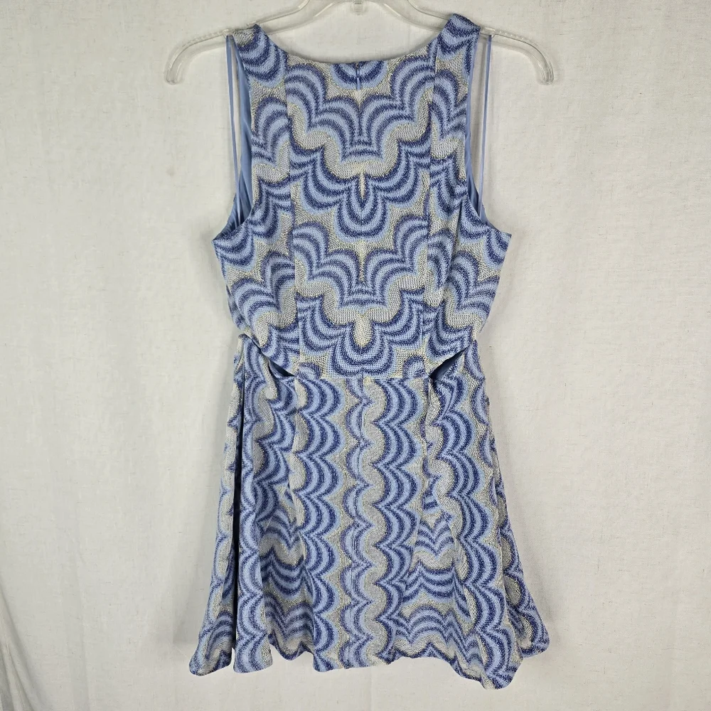 Ramy Brook Womens Size 12 Blue White Hana Jacquard Cut Out Mini Dress - Picture 5 of 7